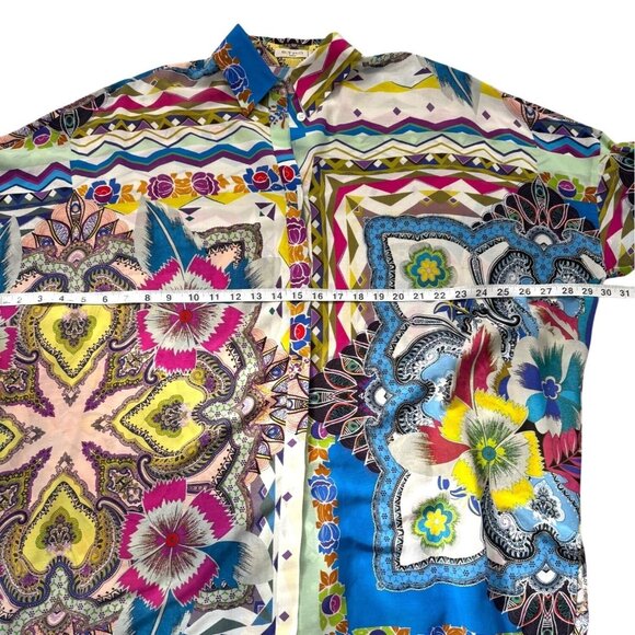 Etro Button-Up Blouse Floral Long-Sleeve Tunic Italy Silk Cotton Womens Size XXL - Picture 5 of 8